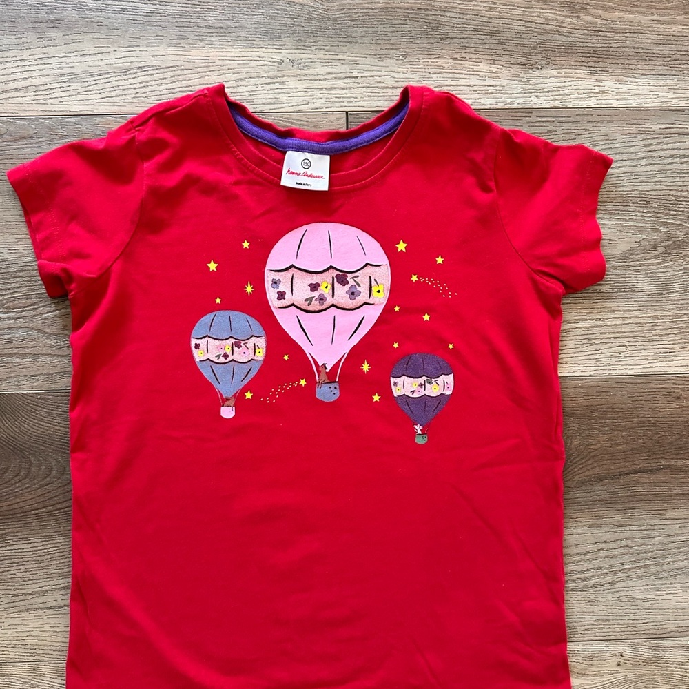 Hanna Andersson Red Tee with Pink & Purple Hot Air Balloons